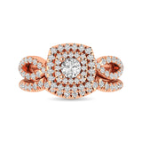 Diamond  Twist Shank Double Halo Bridal Ring 1 ct tw Round Cut in 14K Rose Gold