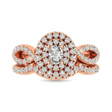 Diamond  Twist Shank Double Halo Bridal Ring 1 ct tw Oval Cut in 14K Rose Gold