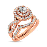 Diamond  Twist Shank Double Halo Bridal Ring 1 ct tw Oval Cut in 14K Rose Gold