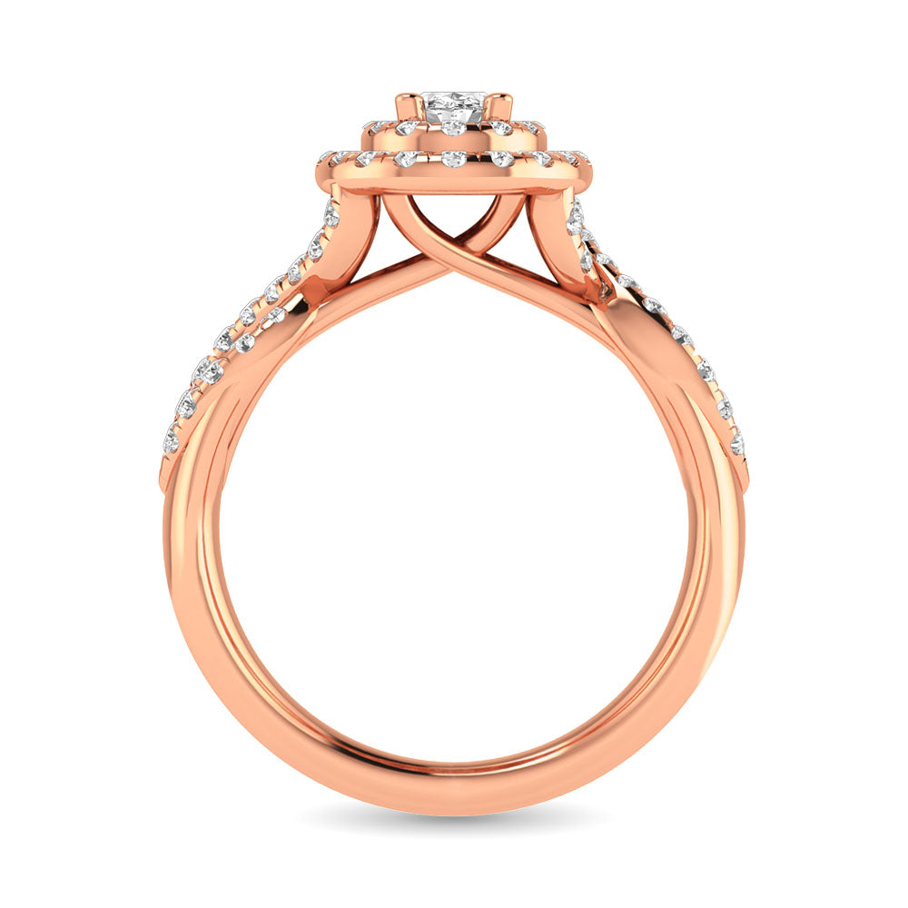 Diamond  Twist Shank Double Halo Bridal Ring 1 ct tw Oval Cut in 14K Rose Gold