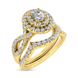 Diamond  Twist Shank Double Halo Bridal Ring 1 ct tw Oval Cut in 14K Yellow Gold