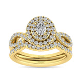 Diamond  Twist Shank Double Halo Bridal Ring 1 ct tw Oval Cut in 14K Yellow Gold