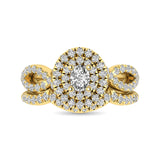 Diamond  Twist Shank Double Halo Bridal Ring 1 ct tw Oval Cut in 14K Yellow Gold