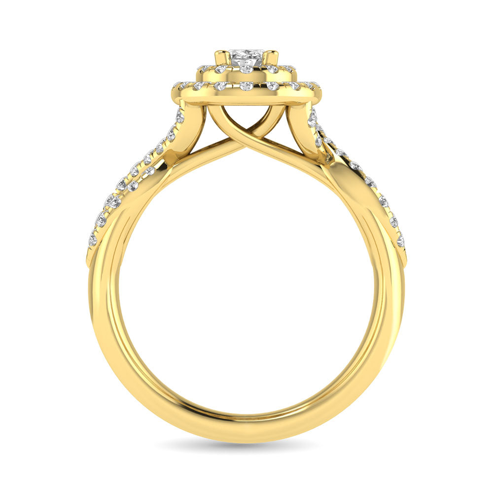 Diamond  Twist Shank Double Halo Bridal Ring 1 ct tw Oval Cut in 14K Yellow Gold