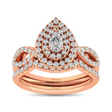 Diamond  Twist Shank Double Halo Bridal Ring 1 ct tw Pear Cut in 14K Rose Gold