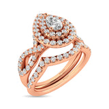 Diamond  Twist Shank Double Halo Bridal Ring 1 ct tw Pear Cut in 14K Rose Gold