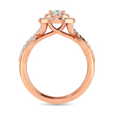 Diamond  Twist Shank Double Halo Bridal Ring 1 ct tw Pear Cut in 14K Rose Gold