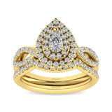 Diamond  Twist Shank Double Halo Bridal Ring 1 ct tw Pear Cut in 14K Yellow Gold
