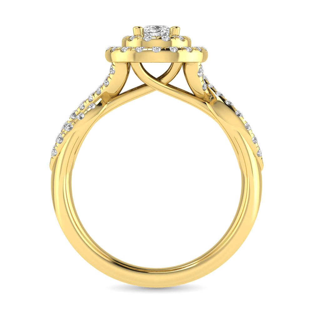 Diamond  Twist Shank Double Halo Bridal Ring 1 ct tw Pear Cut in 14K Yellow Gold