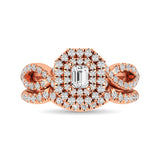 Diamond  Twist Shank Double Halo Bridal Ring 1 ct tw Emerald Cut in 14K Rose Gold