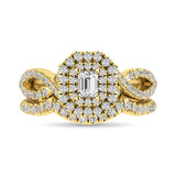 Diamond  Twist Shank Double Halo Bridal Ring 1 ct tw Emerald Cut in 14K Yellow Gold