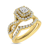 Diamond  Twist Shank Double Halo Bridal Ring 1 ct tw Emerald Cut in 14K Yellow Gold