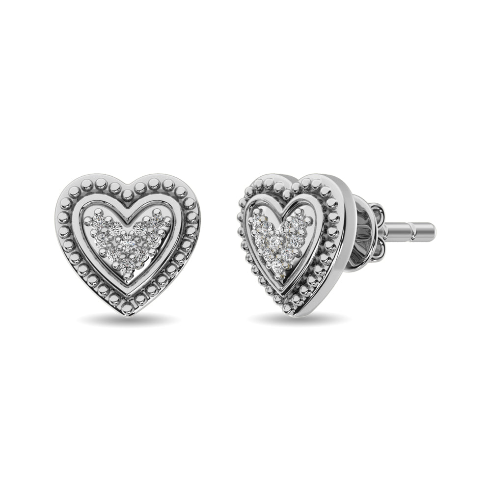 Diamond Heart Earrings 1/20 ct tw in Sterling Silver