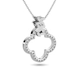 Diamond Round & Straight Buggete Open Flower Pendant 1/4 ct tw in 10K White Gold