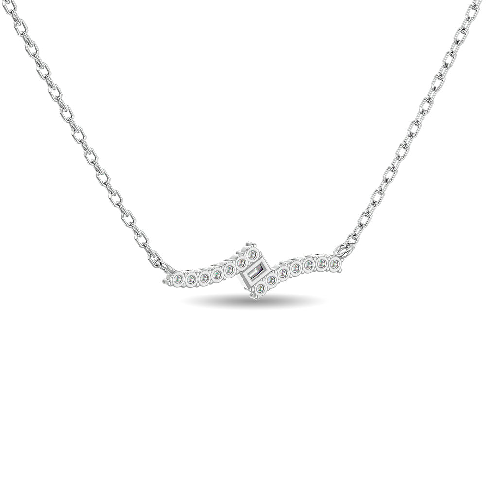 Diamond Round & Straight Buggete Fashion Necklace 1/8 ct tw in 10K White Gold