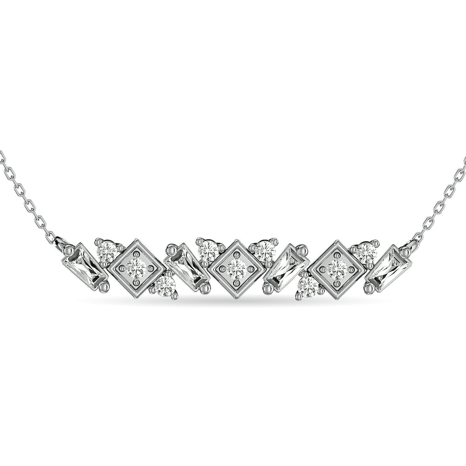 Diamond Round and Tapper Fashion Necklace 1/5 ct tw in 10K White Gold