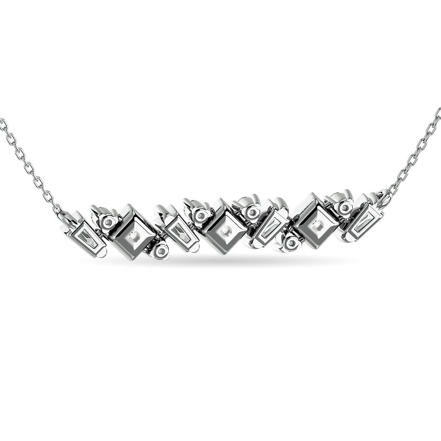 Diamond Round and Tapper Fashion Necklace 1/5 ct tw in 10K White Gold