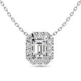 Diamond Emerald Cut Single Halo Pendant 1/4 ct tw in 14K White Gold