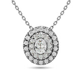 Diamond Oval Cut Double Halo Pendant 3/8 ct tw in 14K White Gold