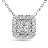 Diamond Princess Cut Double Halo Pendant 3/8 ct tw in 14K White Gold