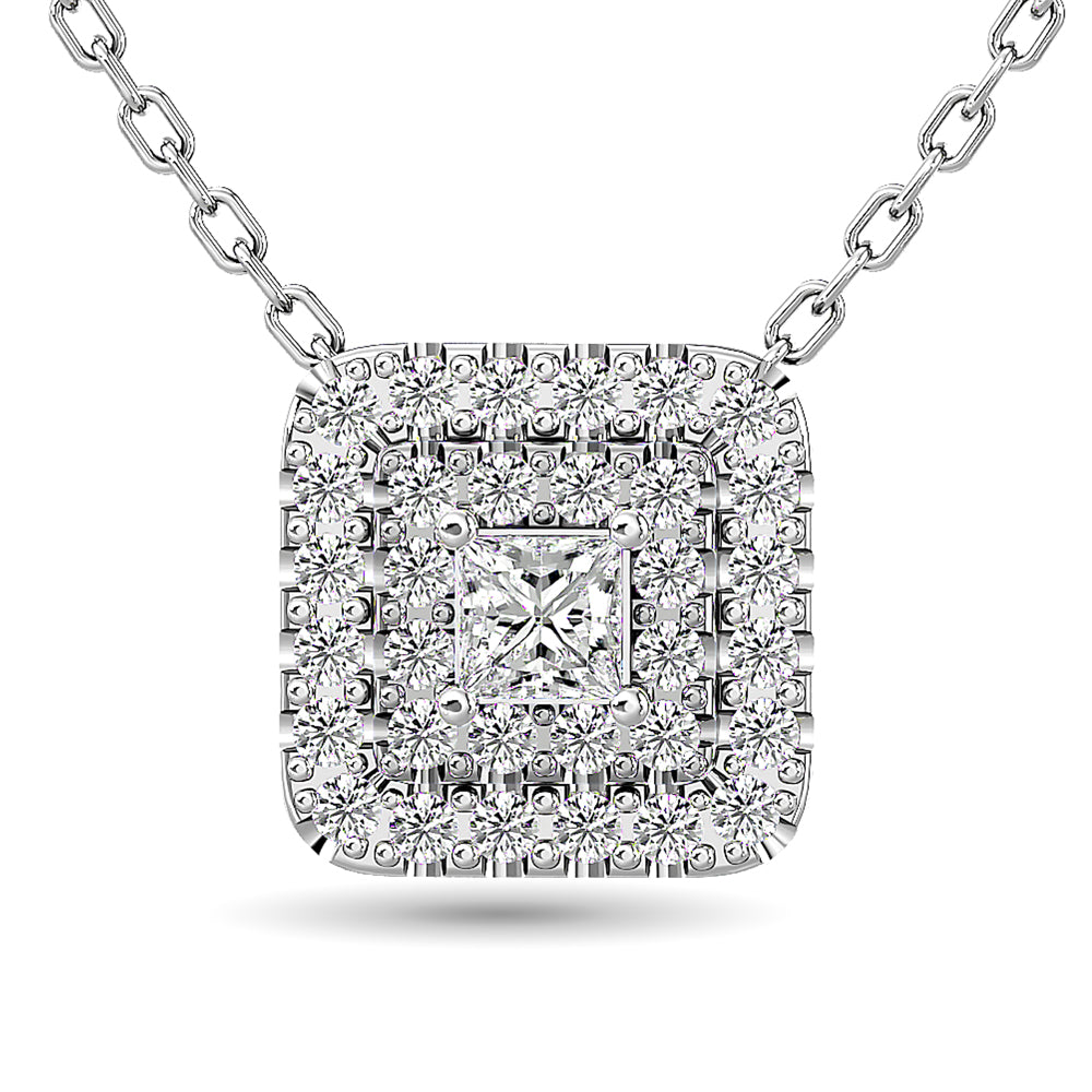 Diamond Princess Cut Double Halo Pendant 3/8 ct tw in 14K White Gold