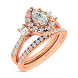 Diamond Classic Shank Single Halo Bridal Ring 1 ct tw Pear Cut in 14K Rose Gold