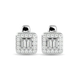 Diamond Round and Straight Buggete 1/4 ct tw Fashion Earrings in 10K White Gold