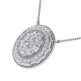14K White Gold 3/4.Tw. Round and Baguette Diamond Oval Shape Necklace