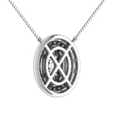 14K White Gold 3/4.Tw. Round and Baguette Diamond Oval Shape Necklace