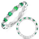 White Gold Emerald & Diamond Band