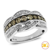 14KW 1.00CTW CHAMPAGNE AND WHITE DIAMOND RING