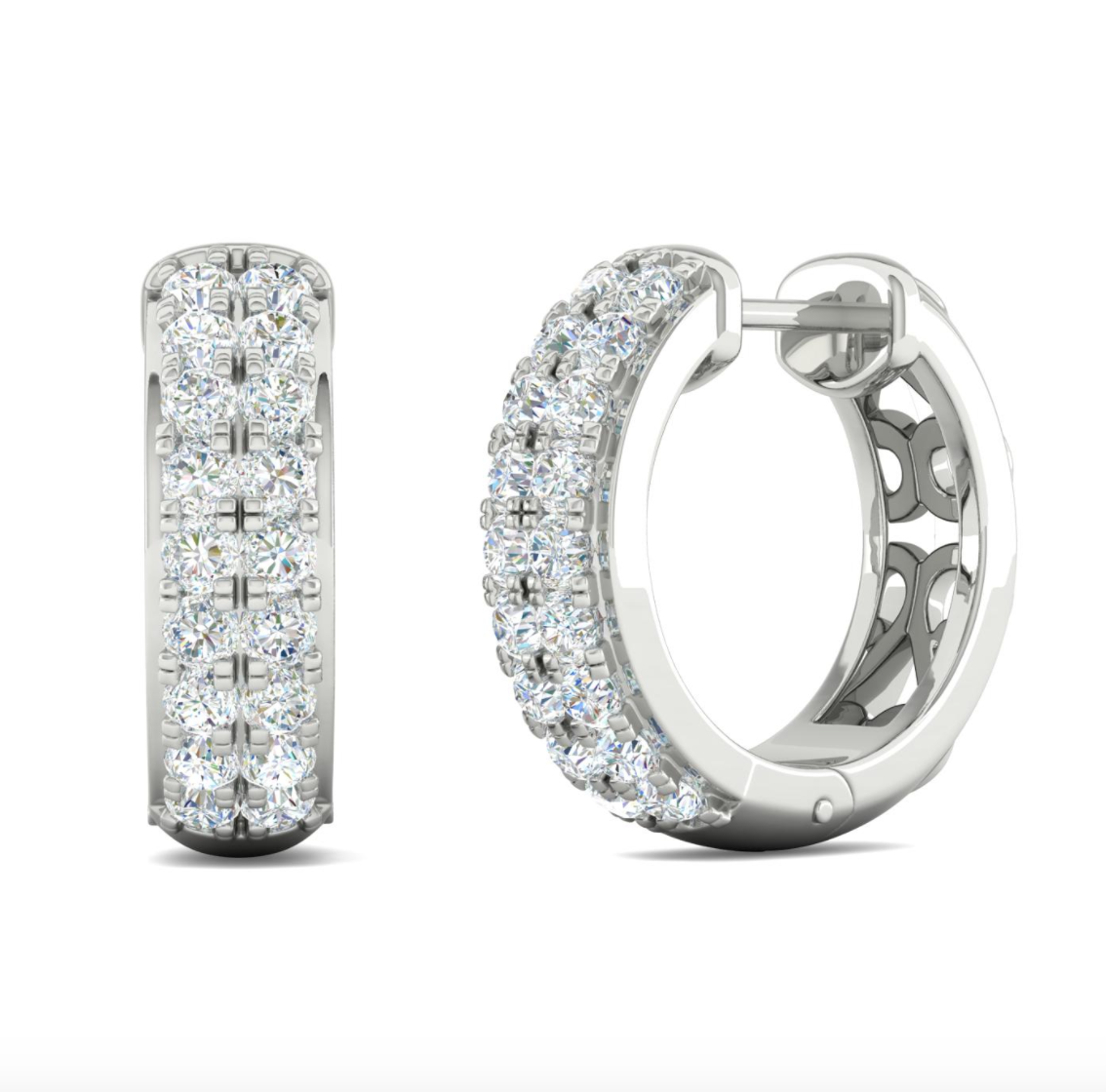 14kt Gold Diamond Hoops / Huggies Style Earrings Available in Two-Tone, White or yellow Gold