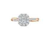 Halo Twist Diamond Ring made in 14k White and Rose gold-Emerald