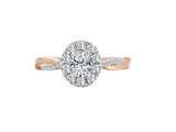 Halo Twist Diamond Ring made in 14k White and Rose gold-Oval