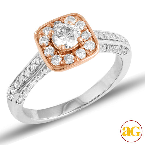14KW 1.00CTW DIAMOND TWO TONE RING WITH PINK BASKE