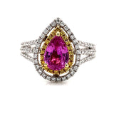18kw pink sapphire and yellow diamond ring