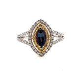 18k two tone ring with an IGI certified alexandrite