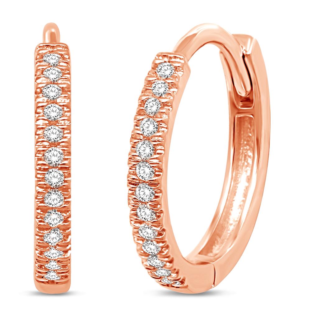 14K Rose Gold 1/6 Ct.Tw. Diamond Stackable Hoop Earrings
