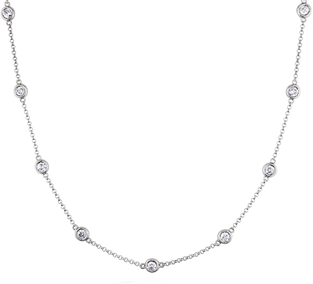14kt White Gold Diamond Necklace  featuring 10 Bezel Set Diamonds