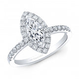 14kt White Gold Ring featuring Marquise Diamond in the center with a Marquise Shaped Halo